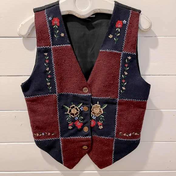 ❤️Wool Patchwork Embroidered Vest - SYMBOL 2000 (Size S)❤️ - Picture 1 of 7